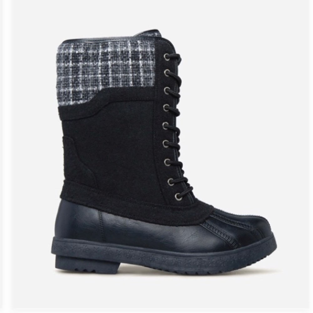 Black Duck Boots Women’s 7 Flannel Flat Rain Combat Plaid ShoeDazzle Fall Winter